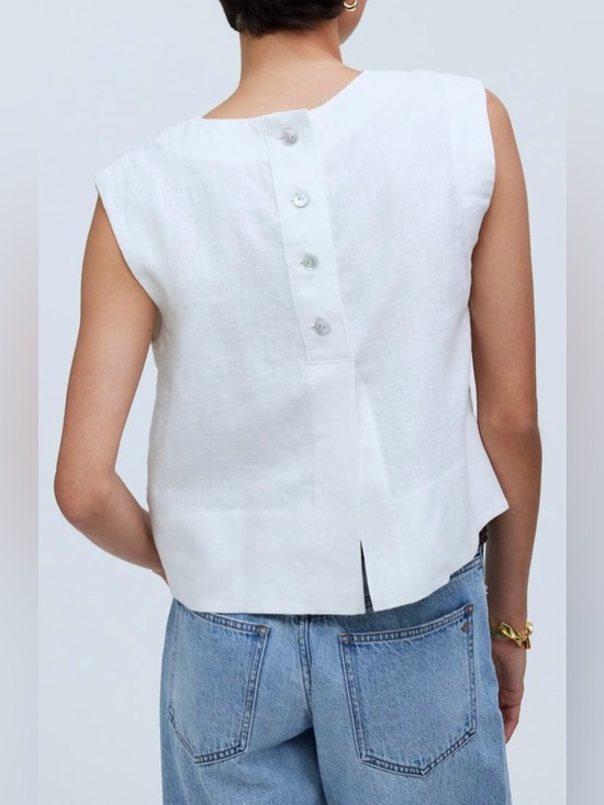 Madewell White Sleeveless 100% Linen-Blend Boxy Tank - Picture 2 of 7